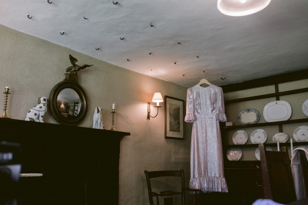 Decorative Room with Dress at Yew Tree Farm Wedding