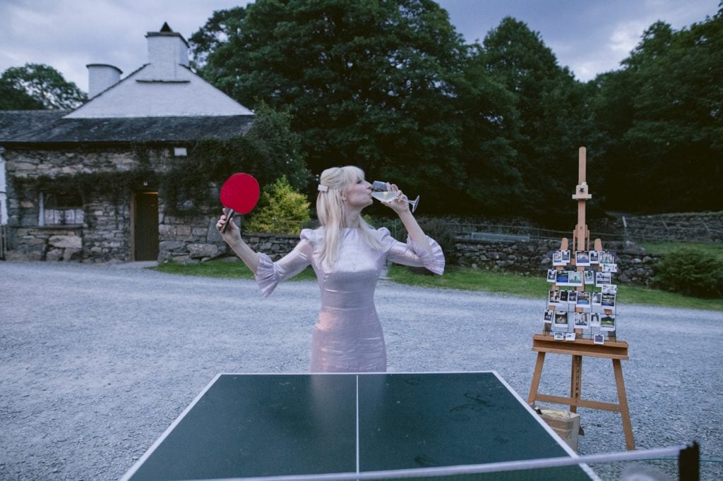 Bride Evening Playing Table Tennis with Wine Portrait Session