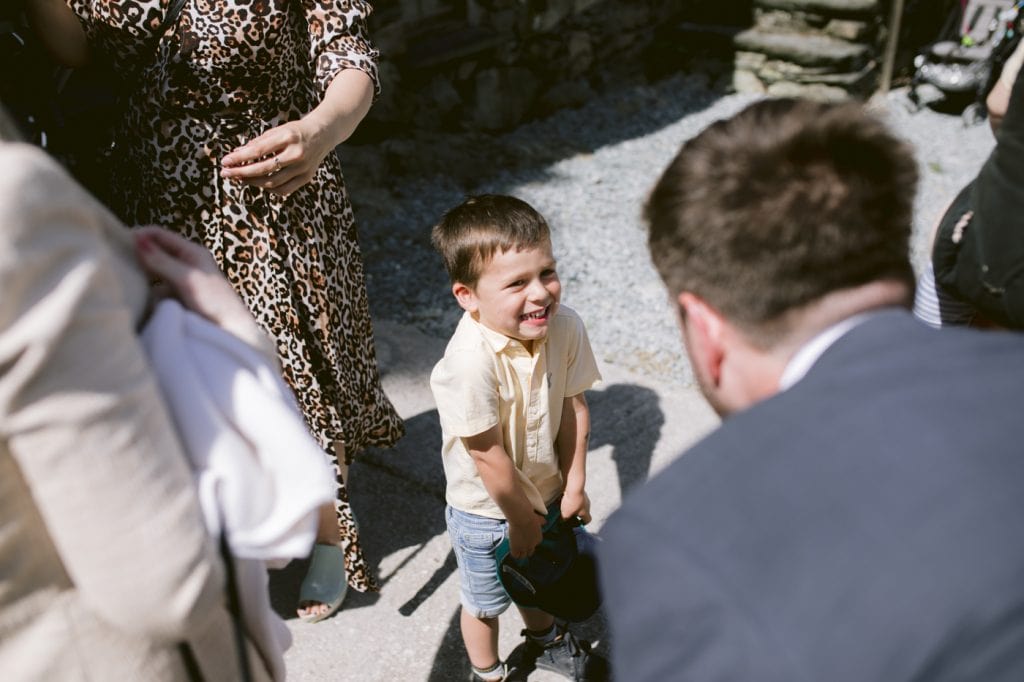 Guest outside Sunshine at Yew Tree Farm Wedding