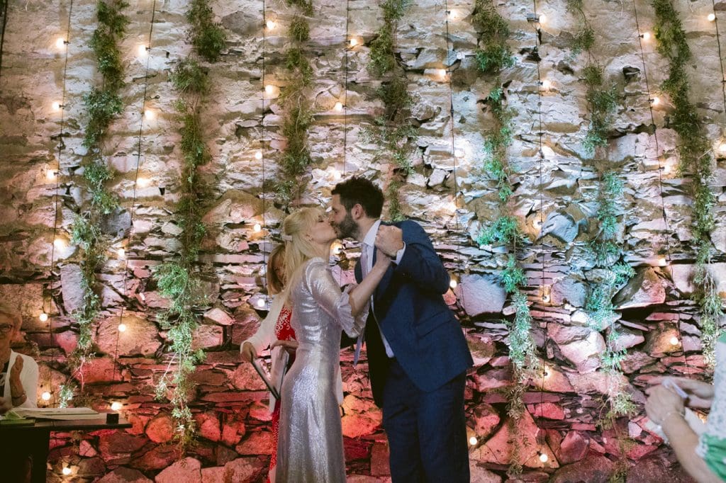 Bride and Groom Ceremony Kiss, Couple Portrait Session at Yew Tree Farm Wedding