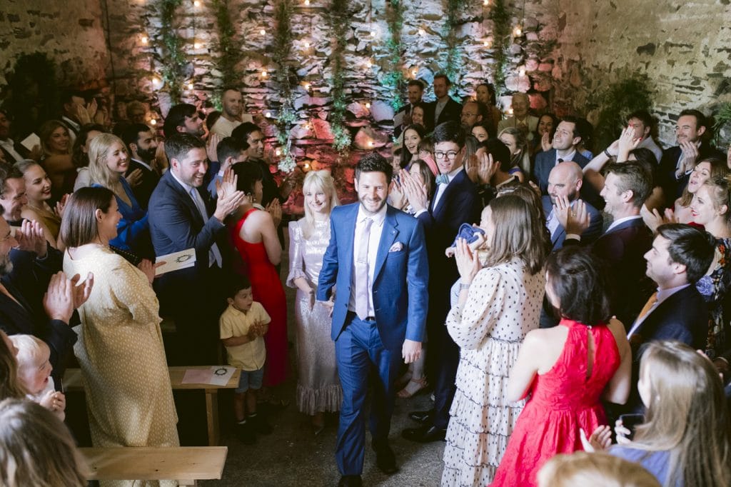 Bride and Groom Ceremony Group Congratulations at Yew Tree Farm Wedding