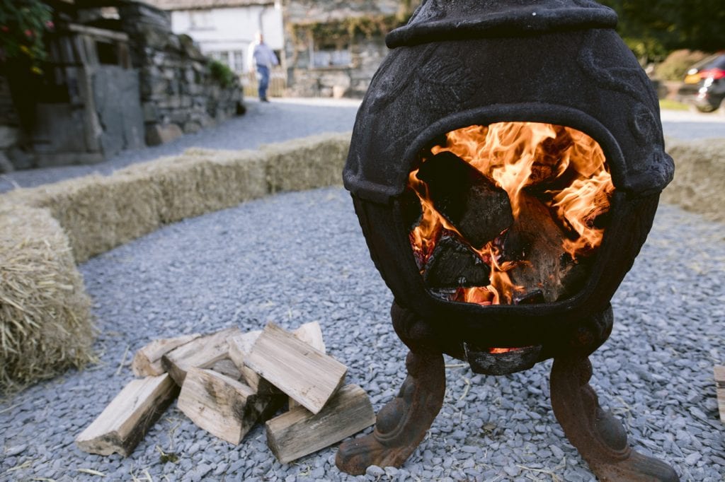 Fire Pit with Wood Portrait Shot