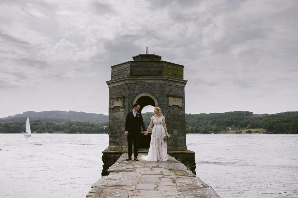 Bride and Groom Together Lakeside at Storrs Hall Wedding